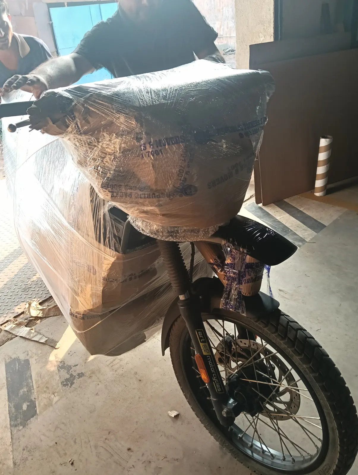 Motorcycle safely packed for transportation