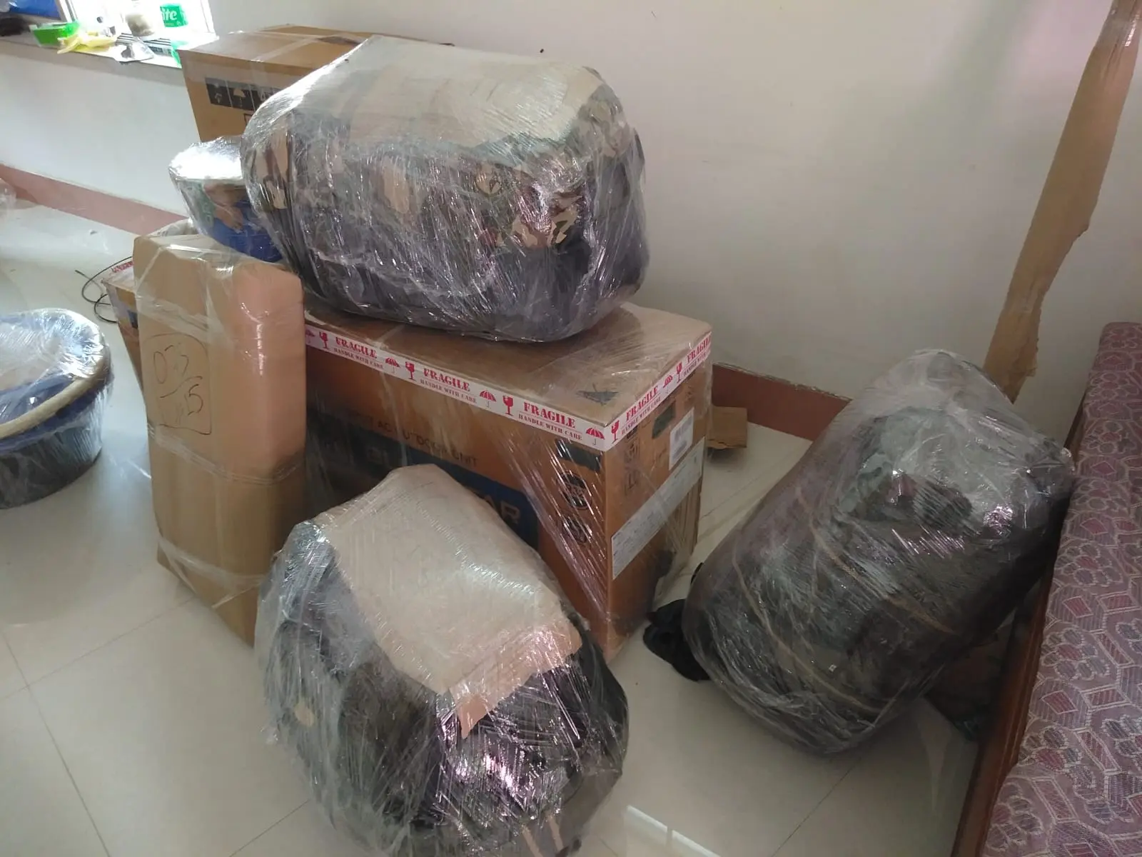 Assorted household goods securely packed