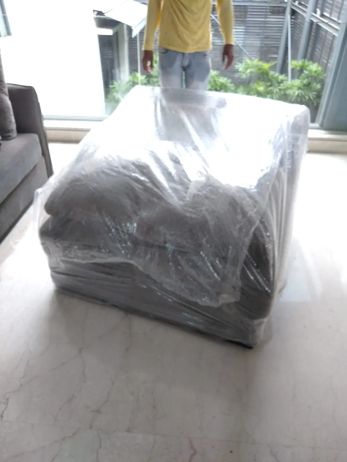 Upholstered furniture protected for transport